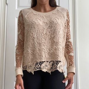 Free People cream crotchet backless sweater